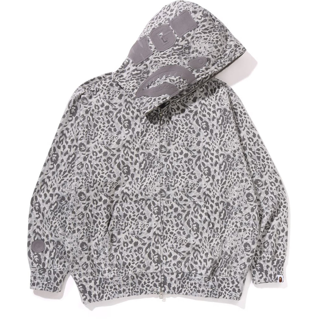 WILD LEOPARD PATTERN SHARK RELAXED FIT FULL ZIP HOODIE MENS