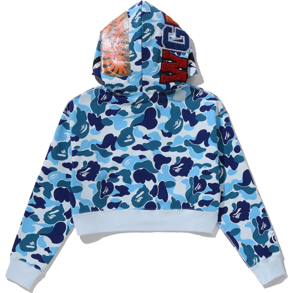 ABC CAMO CRYSTAL STONE SHARK CROPPED FULL ZIP HOODIE LADIES