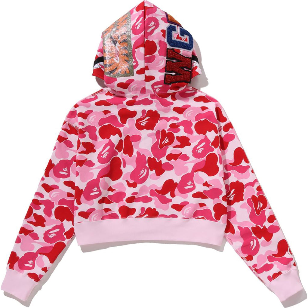 ABC CAMO CRYSTAL STONE SHARK CROPPED FULL ZIP HOODIE LADIES